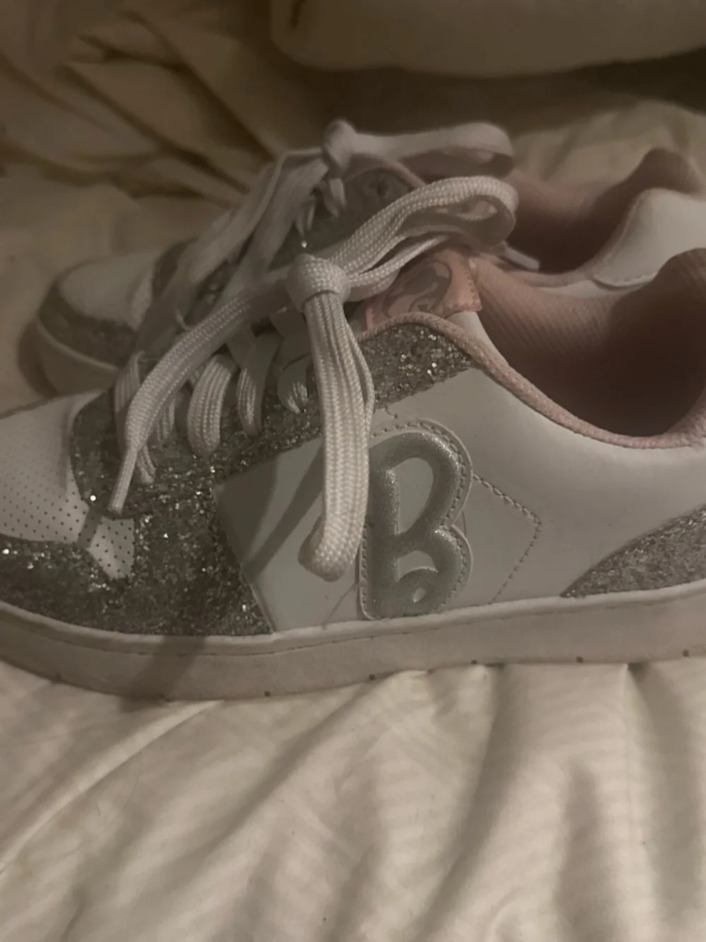 Barbie White & Silver Glitter Kids Sneakers